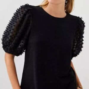 Maeve by Anthropologie black woven puff-sleeve top